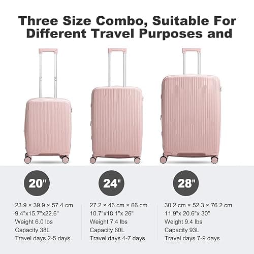 Nazhura Luggage Set, 3-Piece Hardside Suitcase Set, 20-inch Carry On, 24-inch, 28-inch Luggage thumbnail 2