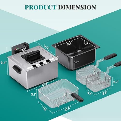 OLIXIS 5L Stainless Steel Deep Fryer, Electric Fryer with 3 Blankets, Lid with Viewing Window, 1800W Power, 4 Temp Control for Home Kitchen, Fried Chicken, Shrimp, French Fries, Silver thumbnail 3