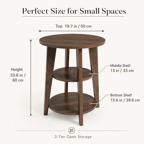 DURISEN 3-Tier Round Side Table,23.6" Tall End Table with Storage Shelves | Modern Nightstand,Wood Plant Stand for Living Room Bedroom Small Spaces Corner Display Rack Balcony Garden Patio (Black) thumbnail 2