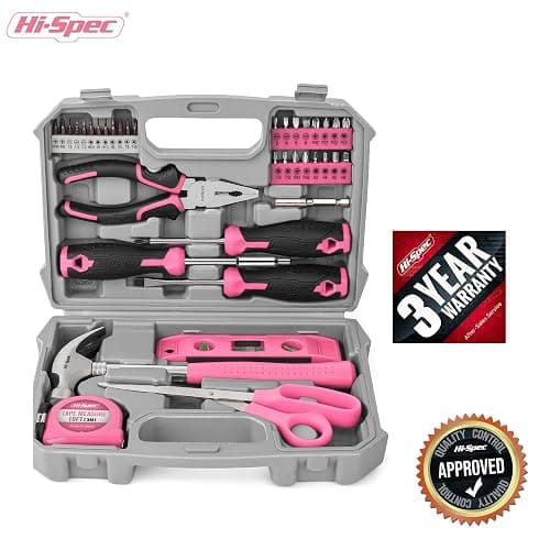 Hi-Spec 42pc Small Tool Box Set for Women. Home, Office and College Dorm Household DIY Screwdriver Toolkit of Starter Basic Ladies Pink Tools - Pink thumbnail 7