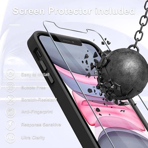YENAPOON for iPhone 12 Case, iPhone 12 Pro Case, with 1 Screen Protector, Matte Magnetic Slim Phone Cover, Support for Magsafe, Shockproof Protection Translucent Frosted Back,Black thumbnail 5