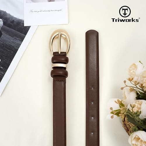 TRIWORKS 2 Pack Women Leather Belt for Jeans Pants Fashion Ladies Skinny Faux Leather Belt with Gold Buckle thumbnail 5