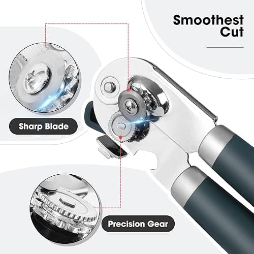 Beneno Heavy Duty Hand Can Opener Manual with Magnet, Durable Sharp Carbon Steel Blade Smooth Cutting, Big Effort-Saving Knob & Soft Grip Handle, Multifunctional Kitchen Tool with Bottle Opener, Green thumbnail 3