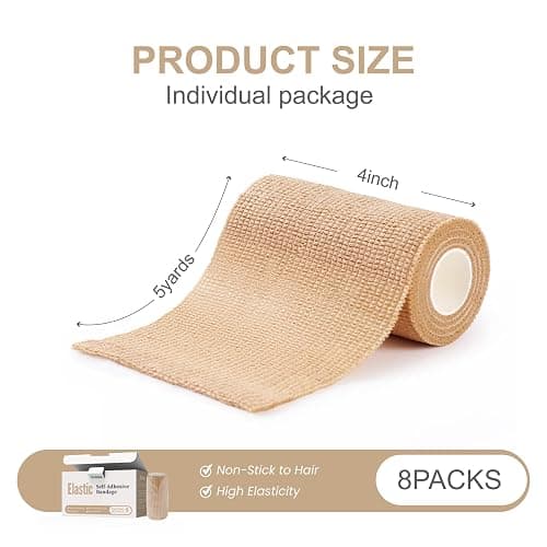 onida Adhesive Bandage Wrap 8pack，Cohesive Self Adhesive Tape,4" X 5 Yards Elastic Medical Non-Woven Sports Athletic Tape for Wrist,Ankle,Tattoo Grip Tape thumbnail 2