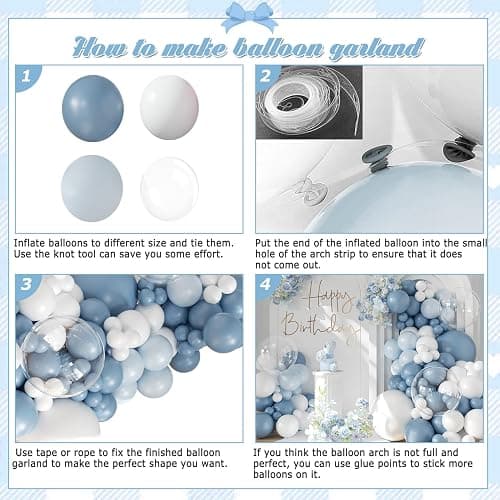 Dusty Blue Balloon Arch Kit 132Pcs Dusty Blue and White Balloon Arch Garland Kit Include Dusty Blue White Pastel Blue Clear Balloons for Birthday Wedding Baby Shower Bridal Party Decorations thumbnail 6