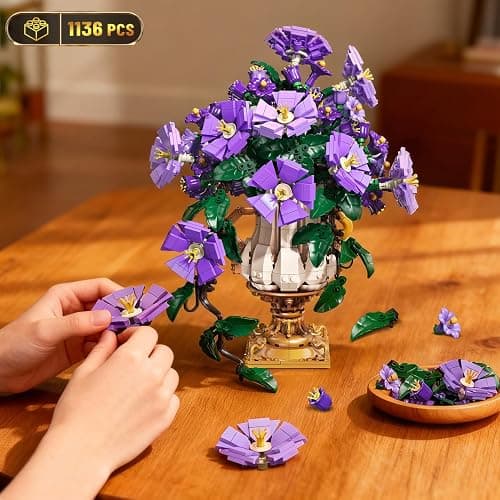 CUBIMANA Flowers Botanicals Building Set with Vase - 2 in 1 Morning Glory Bonsai Building Blocks Plants Arrangement Vintage Wall Flower Pots Home Decor, Gift for Valentine's Day Adults 12+ (1136PCS) thumbnail 7