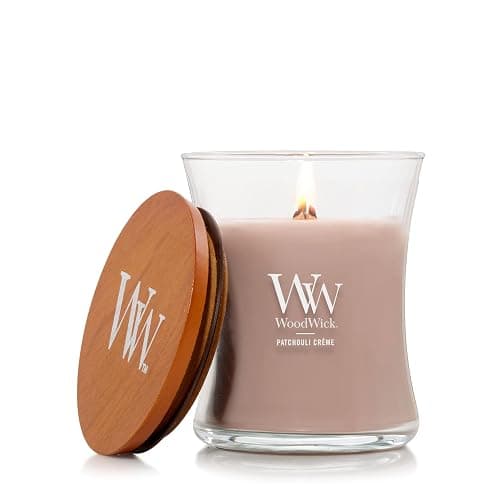 WoodWick Patchouli Crème Gifts for Women and Men, 9.7 oz Medium Hourglass Candle with Crackling Wick - Image 1