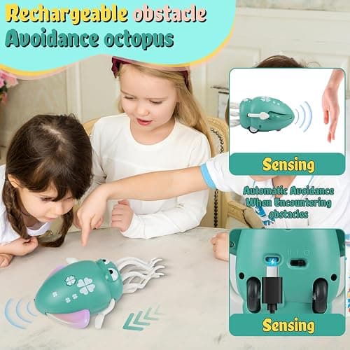 Electric Dancing Octopus Baby Toy, Dancing Squid Crawling Toys,Automatic Evasion Octopus Toy with Led Light and Music, Interactive Entertainment for Baby Sensory Development Birthday Gifts(Green) thumbnail 5