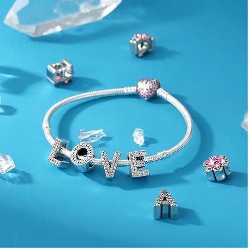 Jokmeo 925 Sterling Silber Buchstaben Charms mit Cubic Zirkonia Steinen, Alphabet A-Z Buchstaben Bead fit Pandora Armbänder für Frauen Mädchen Geburtstag DIY Schmuck Geschenk - J thumbnail 2