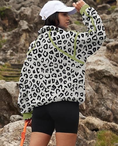 LAMISSCHE Half Zip Sweatshirt Women Oversized Sherpa Jacket V Neck Fleece Pullover Hoodie with Pockets thumbnail 3