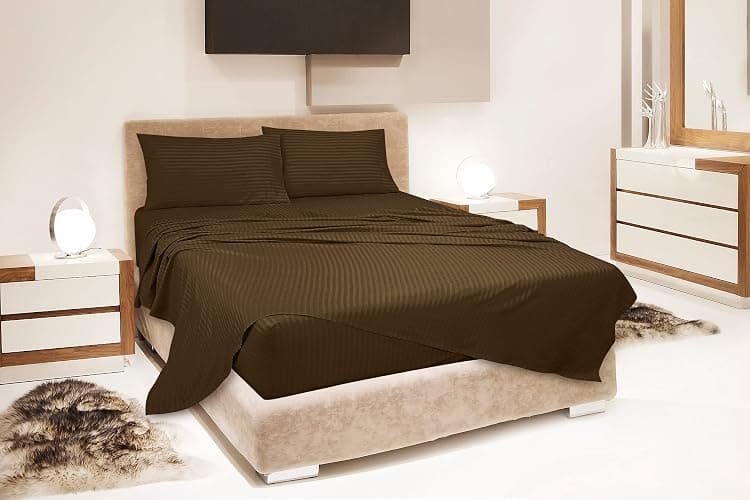 ROYALE LINENS 4 Piece Full Sheets Set - Soft Brushed Microfiber Bedding - 1 Fitted, 1 Flat Sheet, 2 Pillow Cases - Wrinkle Free & Fade Resistant - Hotel Luxury Bed Sheets (Stripe Chocolate, Full) thumbnail 7