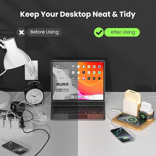 Alarm Clock Charging Station for Bedrooms, 7 in 1 Wireless Charging Station, Magnetic Charger with Night Light Bedside Clock for iPhone 17 16 15 14 13 12 Pro Max, Apple Watch, AirPods thumbnail 4