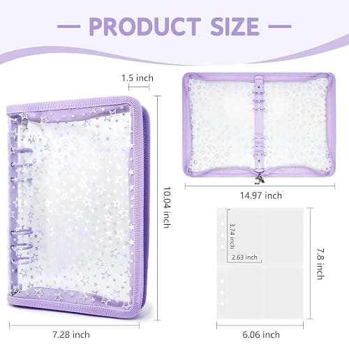 NOCAFI A5 Photocard Binder with 40 Pake 4-Pocket Pages, 6 Ring Photocard Holder Collector Storage Album Collecting Book with 320 Pockets for Organizing Photo,Trading,Game Card Collection (Purple) thumbnail 3