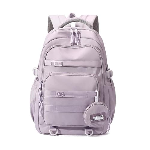 LANSHIYA Cute Aesthetic Backpack for Girls Middle School Students Bookbag Teens Solid Color Lightweight Travel Daypack Casual Schoolbag with Coin Pouch,Purple - Image 1