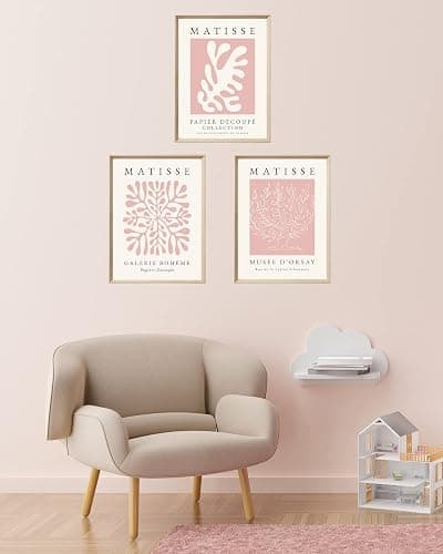 HesenDot Framed Matisse Pink Canvas Wall Art,Abstract Matisse Canvas Wall Decor,16x12IN High Framed Wood Design Print,Minimalist Classic Decor Aesthetic for Living Room,Bedroom,Bathroom Set of 3 thumbnail 2