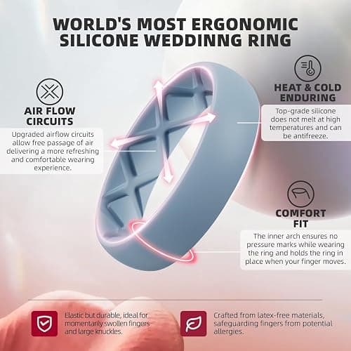 Egnaro Women's Rings Enhancers, 6mm Wide, 2mm Thick, Silicone Wedding Rubber Band with Half Size, Inner Arc Ergonomic Breathable Design thumbnail 2