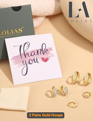 LOLIAS Small 14K Gold Plated Chunky Hoop Earrings for Women Hypoallergenic Silver Earrings Set for Sensitive Ears Non Tarnish Huggie Hoops Earring Stacks for Multiple Piercing Jewelry Lightweight 3Pairs thumbnail 9
