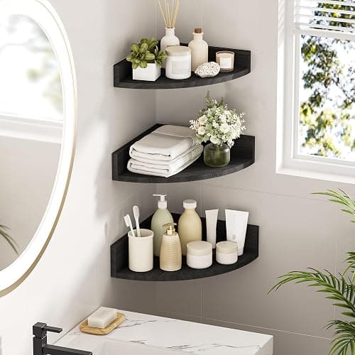 Alsonerbay Black Corner Shelf Wall Mount, Set of 3 Floating Shelves for Wall Storage and Display, Rustic Wood Shelves for Bedroom, Living Room, Bathroom, Entryway, Garage thumbnail 4