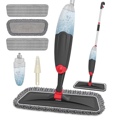 HOMTOYOU Microfiber Hardwood Floor Mop: Dust Spray Mops for Cleaning Wood Home Kitchen Floors - Wet Mopping & Dry Sweeping - 3 Reusable Refills & 1Pcs 400+ML Refillable Bottle - Image 1