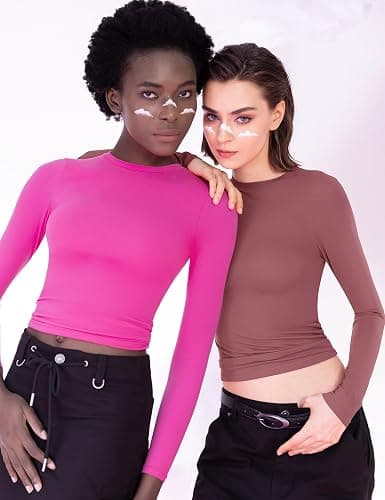PUMIEY Women's Long Sleeve T Shirts Crew Neck Slim Fit Tops Sexy Basic Tee Smoke Cloud Pro Collection thumbnail 6
