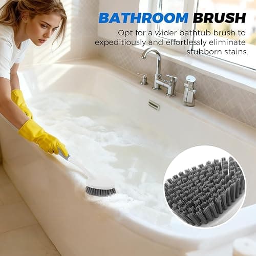 3 Pack Heavy Duty Scrub Brush Set for Household Use, Long Scrub Brush, Handheld Scrub Brush, and Crevice Brush with a Scraper Head for Cleaning Bathroom, Tile, Grout, Tub, Floor, Sink thumbnail 4