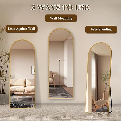 TRUNBACK 56"x18" Full Body Mirror with Stand, Arched Mirror Full Length, Aluminum Alloy Thin Frame - Freestanding/Leaning/Wall Mount for Bedroom, Living Room & Entryway (Gold) thumbnail 4