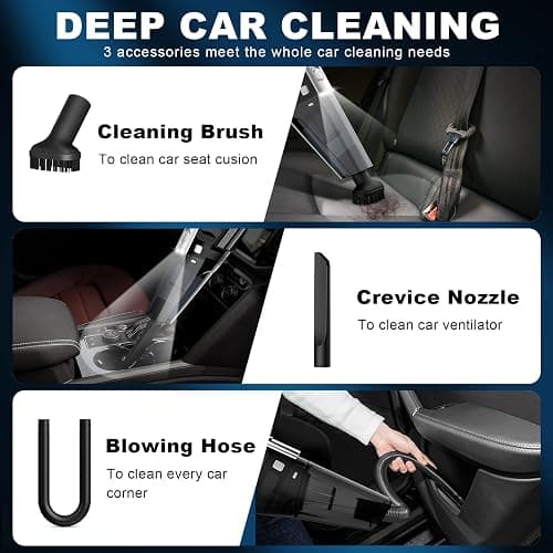 DRECELL Car Vacuum, Portable Vacuum Cleaner with Powerful 7000PA Suction, DC 12V Power 16.4Ft Cord Wired Vacuum Cleaner, LED Light, Car Accessories for Men/Women thumbnail 3