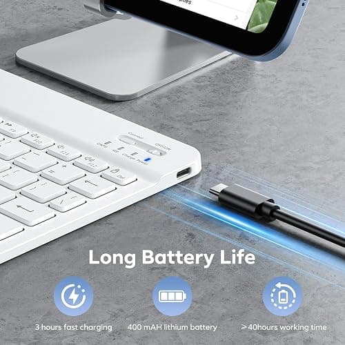 OMOTON Ultra-Slim Wireless Bluetooth Keyboard, 7-Color Backlit Rechargeable Compatible with iPad 9th 2021/ 8th 2020 /7th Generation 10.2, iPad Pro 11/12.9, iPad Air 4 10.5, iPad mini and Phone thumbnail 6