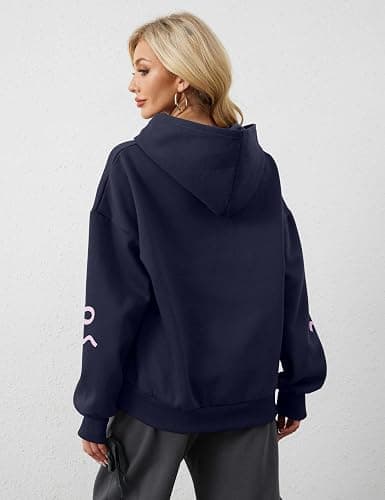 Navonta Womens Bow Graphic Hoodie Cute Bow Sweater Oversized Long Sleeve Fleece Sweatshirt Drop Shoulder Pullover Tops thumbnail 2