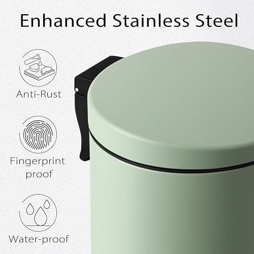 TIPGO Small Bathroom Trash Can with Lid Soft Close, 1.2 Gal, Green | Hands-Free Step Pedal, Removable Inner Bucket, 4.5 Liters, Round Stainless Steel Garbage Can for Bedroom, Office, Kitchen thumbnail 4