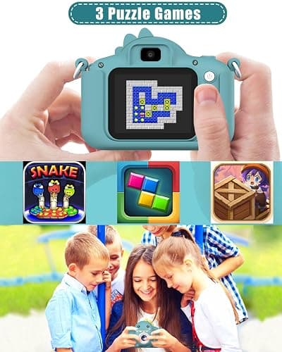 Hangrui Kids Camera, 20MP Kids Digital Dual Lens Cameras with Silicone Case 2.0 Inch IPS Screen 1080P Video Camcorder, 32GB Card,Shockproof Childrens Camera Toy for Boys & Girls Age 3-12(Dark Green) thumbnail 5