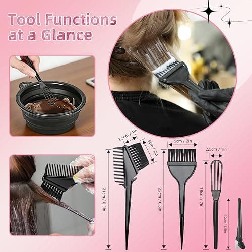 ROOHUA 8 Pcs Hair Dye Kit with Brush, Reusable Home Salon Color Hair Tools | Complete set:bowl,brush,comb,clips,disposable gloves & shower cap, easy mixing & application,for bleaching,dyeing (8, Black) thumbnail 4
