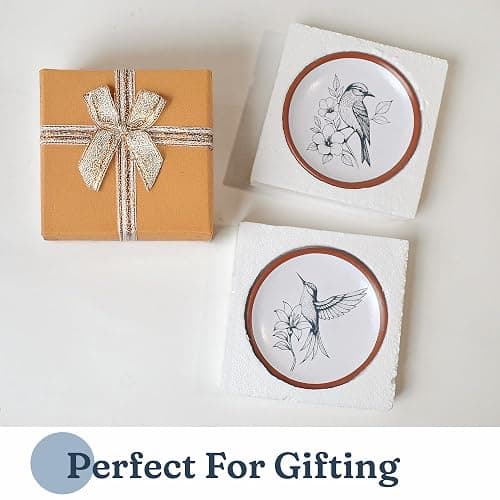 FINE LIVING 8 Inch Hummingbird Wall Art Terracotta Plates Set of 2, Ceramic Wall Hanging Clay Decorative Plates for Boho Decor, Aesthetic Rustic Farmhouse Decor for Living Room, Kitchen & Bedroom thumbnail 6