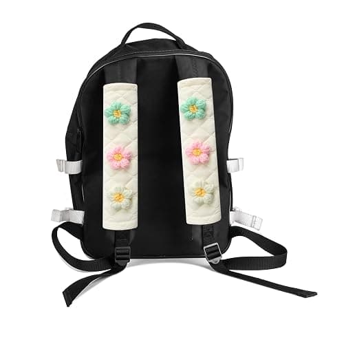Amooca Soft Auto Seat Belt Cover Seatbelt Shoulder Pad Cushions 2 PCS for a More Comfortable Driving Universal Fit for All Cars and Backpack Off-White Knitted Flower (Green & Pink) thumbnail 5
