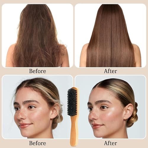Boar Bristle Slick Back Hair Brush for Smooth Flyaways, Frizz, Sleek Ponytail, Buns and Edge Baby Hair, Teasing | Hair Comb, Edge Brush, Teasing Brush Styling Accessories for Girls, Kids, Women & Men thumbnail 4