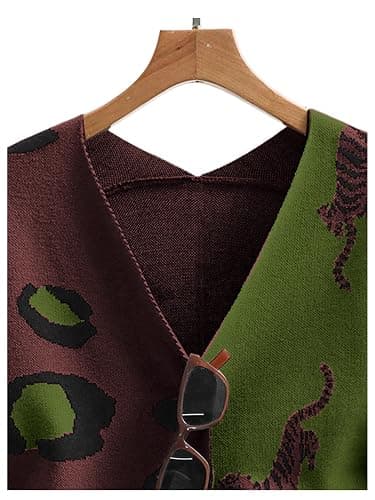 WDIRARA Women's Leopard Tiger Print Cardigan V Neck Long Sleeve Color Block Button Down Sweater Outwear thumbnail 5