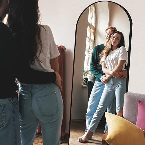 LunaMirror Gewölbter Spiegel Ganzkörperspiegel 147 x 44 cm Stehspiegel Bodenspiegel Groß Standspiegel für Schlafzimmer Wohnzimmer Flur Eingang Wandspiegel Schwarzer thumbnail 3