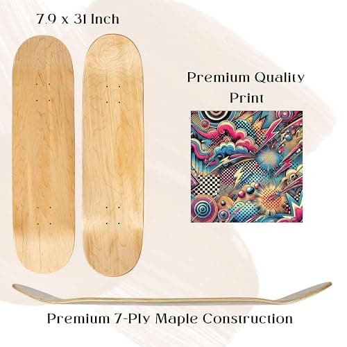 BDTrims 3 Pack Designer-Influenced Pop Art Skateboard Deck Set, Black White and Leopard Print, Premium 7-Ply Maple, Wall Decor, Customization Available thumbnail 5