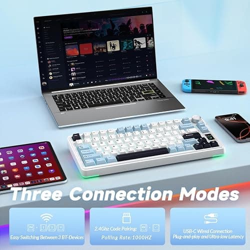 AULA S75 PRO Wireless Mechanical Keyboard with Screen&Knob, 75% Hot Swappable Gaming Keyboard with Pre-lubed Switches, RGB Backlit, PBT Keycaps Creamy Sounding Pc Gaming Keyboards thumbnail 4