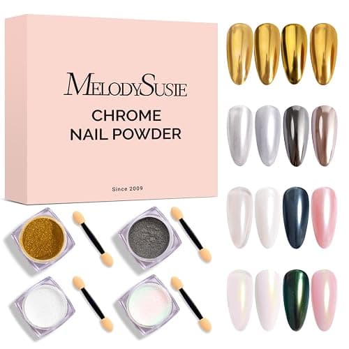 MelodySusie 4Pcs Chrome Nail Powder for Gel Nails, Aurora Fine Glitter Powder Mirror Effect Pigment Pearlescent Mermaid Pigment Pearl Glitter for Home DIY Salon Use - Image 1