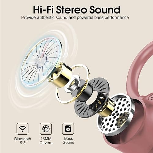 Wireless Earbuds, Bluetooth 5.3 Headphones with 4 ENC Noise Canceling Mic, 50H Stereo Dual LED Display Ear Buds, Sport Bluetooth Earphones with Earhooks, IP7 Waterproof Wireless Headphones, Rose Gold thumbnail 4