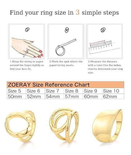 ZOERAY Chunky Gold Rings for Women Non Tarnish Trendy 14k Gold Plated Adjustable Signet Band Stackable Thumb Ring Set Open Twist Dome Statement Stacking Rings Jewelry Gifts for Women Size 5-10 thumbnail 5