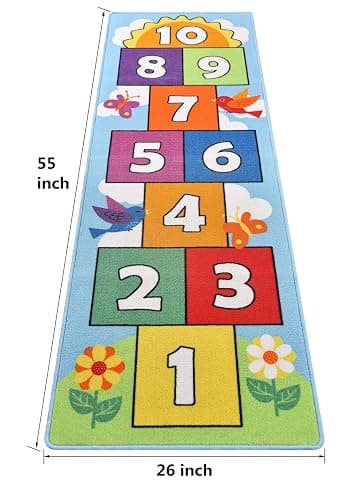 Hop and Count Hopscotch Rug, Kids Floor Play Area Rug Game Carpet Crawl Jump Mat, Children Numbers Learning Non-Slip Rug, Great for Ages 3 to 7 Boys Girls, Home Decor, 26''x55'' thumbnail 3