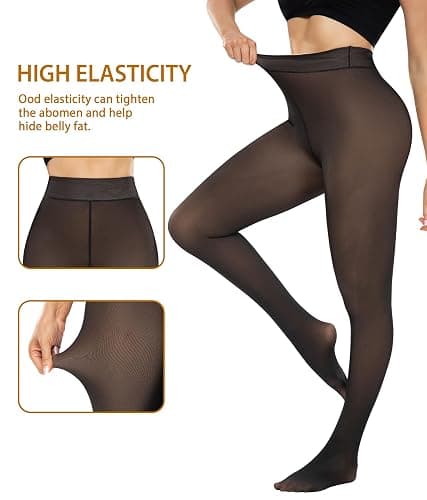 CHRLEISURE Women's Fleece Lined Tights - Fake Sheer Warm Pantyhose Thick Winter Leggings thumbnail 3