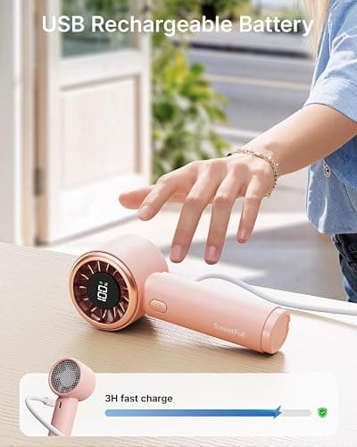 SWEETFULL Portable Handheld Fan, Mini Rechargeable Personal Hand Fan | Strong Airflow, Pocket-Sized, Up to 12H, 5 Speeds, Quiet Cooling Travel Essentials, Cute Gifts for Women, Girls, Lash, Makeup thumbnail 6