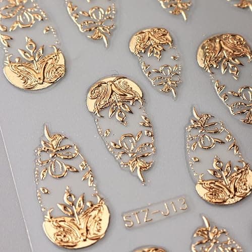 Gold Nail Art Stickers 3D Self-Adhesive Golden Foil Leaf Nail Decals Nail Art Supplies 3PCS Metallic Totem Leaves Summer Nails Design Embossed Sticker Manicure Sliders for Women DIY Nail Decorations thumbnail 4