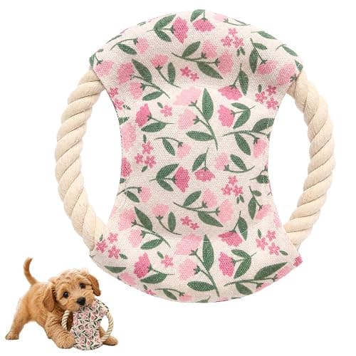 Worlddahe Dog Frisbees Cotton Rope Toys Flying Discs, Teething, Soft Polyester Squeaker Toy for Training,Throwing and Interacting for Anti Boredom & Anxiety, Easy to Clean (Pink) - Image 1