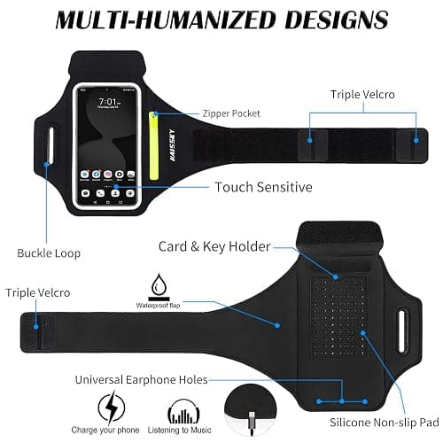 HAISSKY Running Armband with Earbuds Bag Sports Phone Armband for iPhone 16 Pro Max/15 Pro/14 Pro Max/13/12 Pro/11/XS/XR/X/8 Plus Sports Phone Holder Case with Zipper Pocket for Phones up to 6.9" thumbnail 6