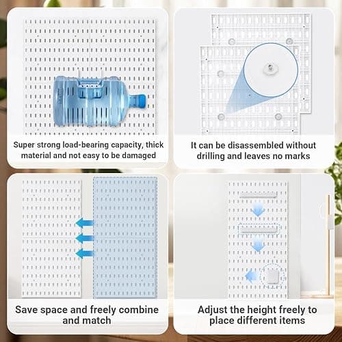 YIQXKOUY 22" x 22" Pegboard Combination Wall Organizer Kit Including 4 Pieces Peg Board and 36 Accessories Modular Hanging Wall Mount Display Peg Board Panel Kits for Bedroom, Home, Office, Bathroom thumbnail 5