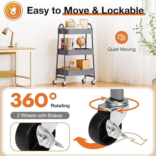 3-Tier Metal Rolling Cart thumbnail 5